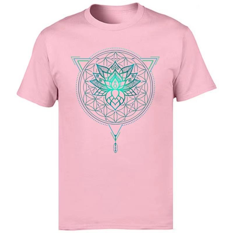 Mandala Géométrique Fleur de Lotus T-shirt Classique Homme Hauts d'Été T-shirts Tissu Coton Super T-shirt OM T-shirts Chemises Noires Mode