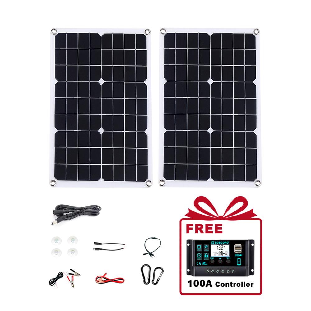(U.S Stock ) SOECOPO Portable Solar Panel Kit 2* 18W - 500W Photovoltaic Panels for Camping Free 100A Controller USB Home Balcony 4