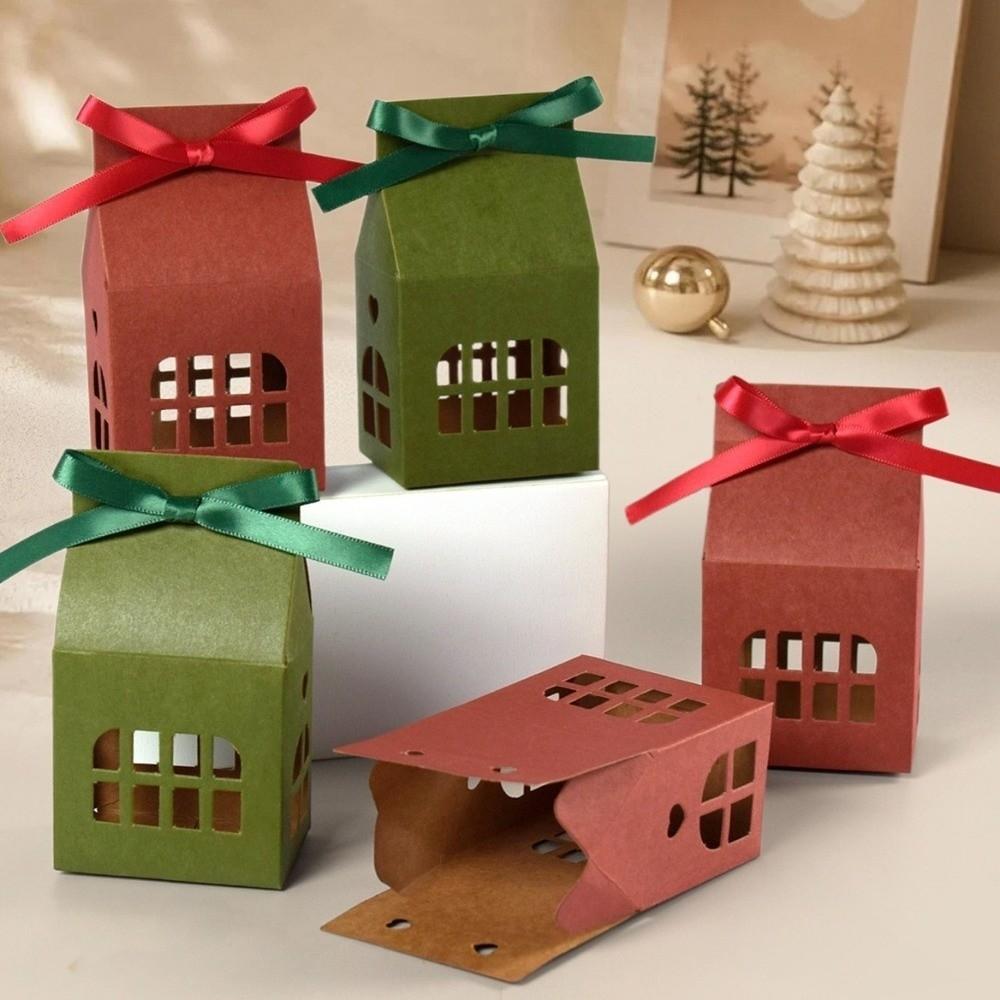 10 Pcs Hollow-Out Christmas Candy Box House-Shaped House-Shaped Gift Box Christmas Festival Decor