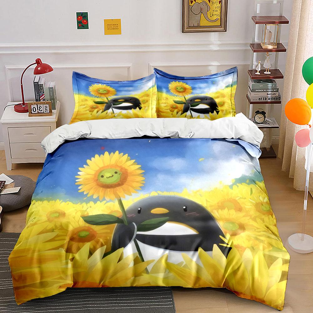 Penguin Sunflower Decor Set Soft Comfortable Duvet Cover Bedding Set Included 1*Duvet Cover & 2*Pillowcases, Gift