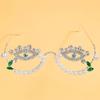 Rhinestone Pearl Eye Shape Rimless Decor Glasses Party Costume Photo Prop Eyewear