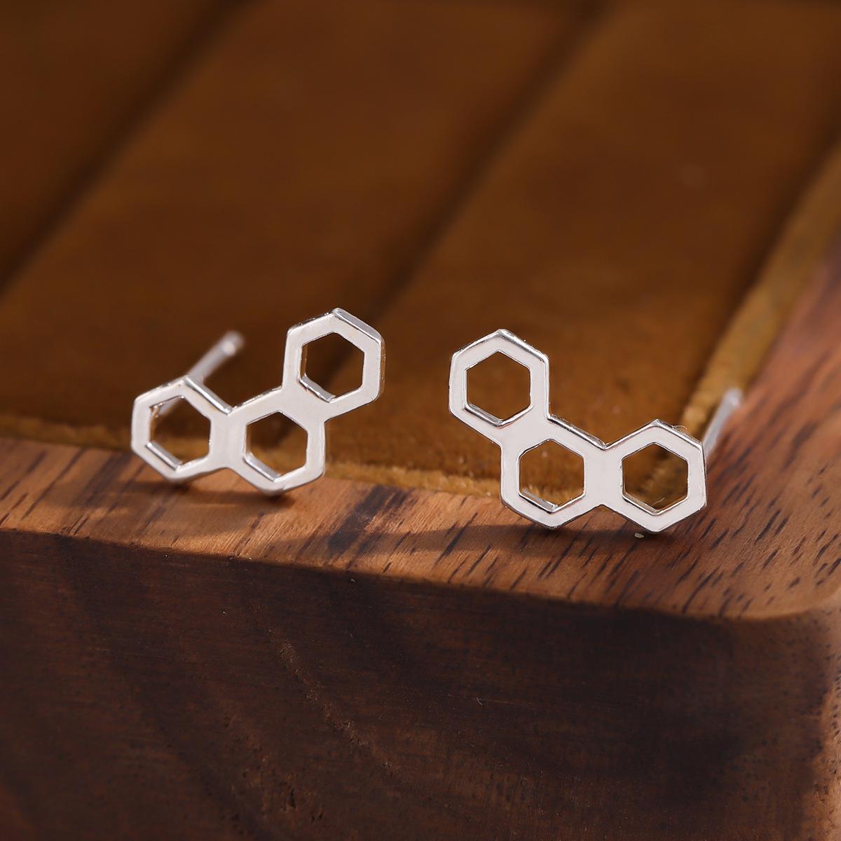 

Stylish Geometric Triple Hexagon Sterling Silver Stud Earrings for Women