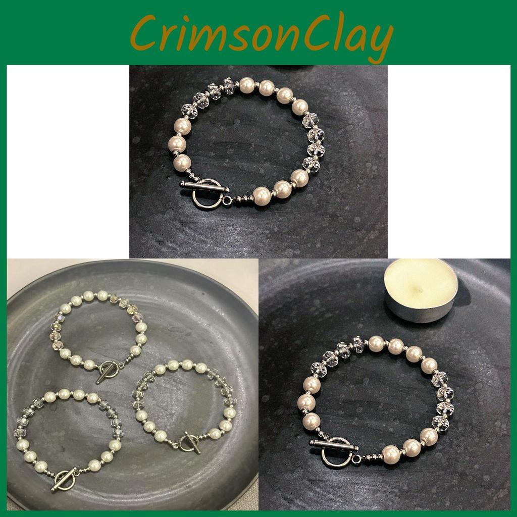 Geometric Style Handmade Pearl Bracelet With Colorful Crystals For Summer Gift Giving