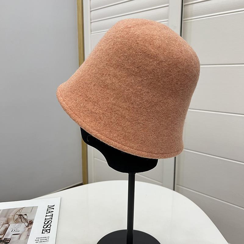 Simple Australian Wool Edge-locked Bucket Hat, Women's Autumn and Winter Warmth, Literary and Artistic Face, Small Bell-shaped Fisherman Hat