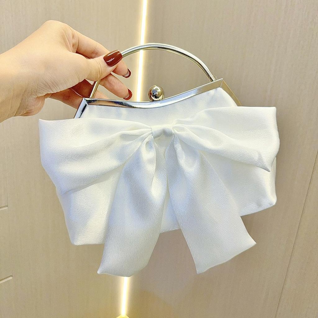 Luxury White Wedding Party Evening Bags For Women Chain Shoulder Crossbody Bags Bow Tie Clutch Ladies Dinner Bags