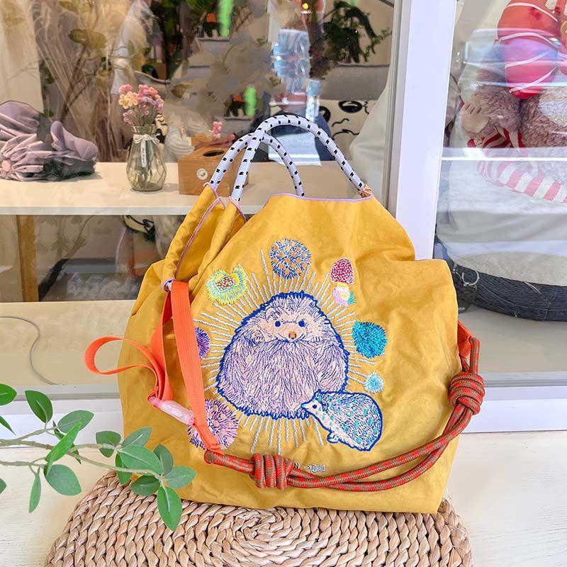 Eco-Friendly Japanese Embroidered Flower Nylon Canvas Shopping Bag