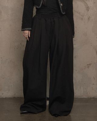 Kakipointeu Pintuck Wide Slacks (Black)