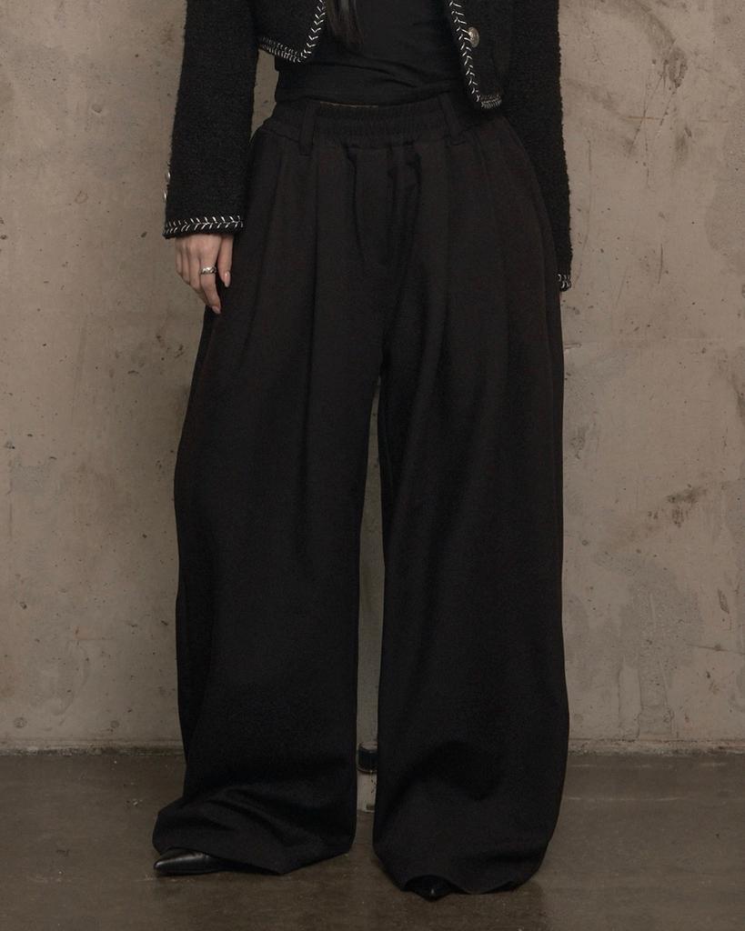 Kakipointeu Pintuck Wide Slacks (Black)