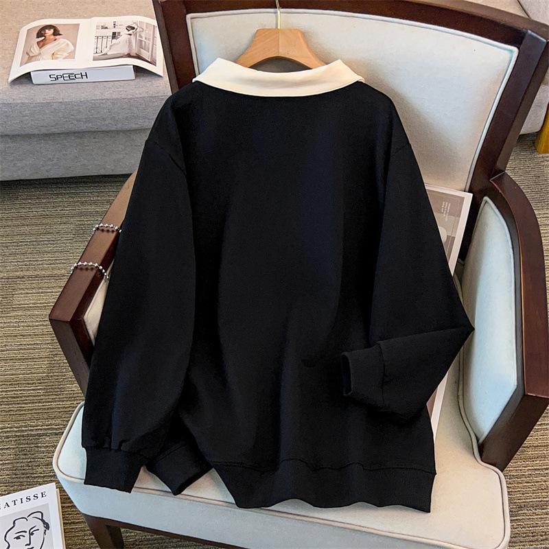 Plus Size Autumn Lapel Sweatshirt (Chest Circumference: 150/160cm, Suitable for 200-350 Jin)