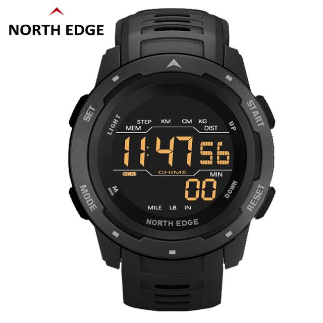 NORTH EDGE Mars Herren Digitale Uhr Herren Sportuhren Wasserdicht 5bar Schrittzähler Kalorien Stoppuhr Stündlicher Wecker