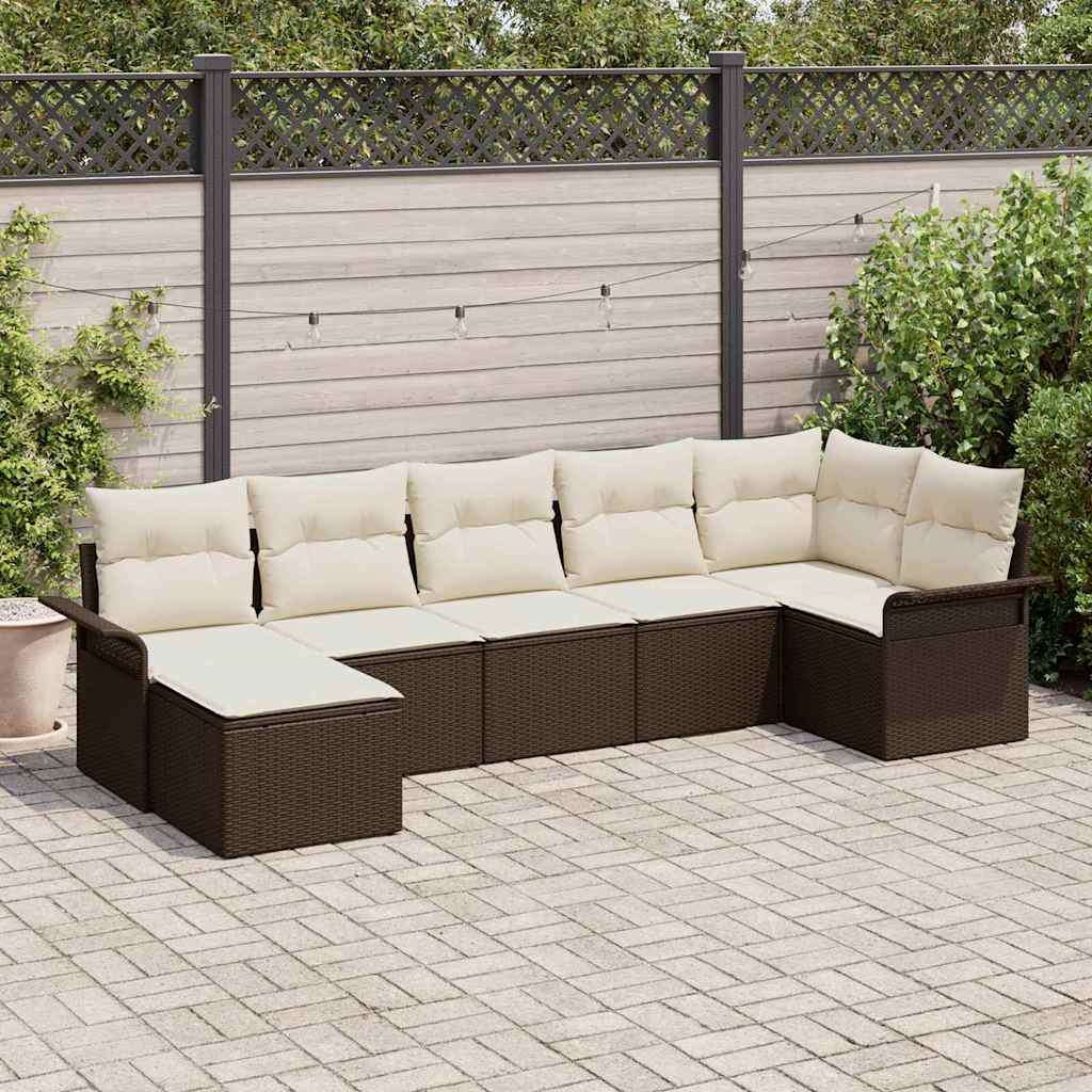 7 Piece Brown Garden Sofa Set with Cushions