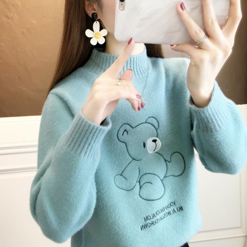 Women's Autumn Winter Christmas Sweater Half Turtleneck Snowflake Pullover