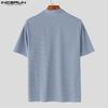 INCERUN Summer Men Short Sleeves Texture Solid Color Tops T-shirts
