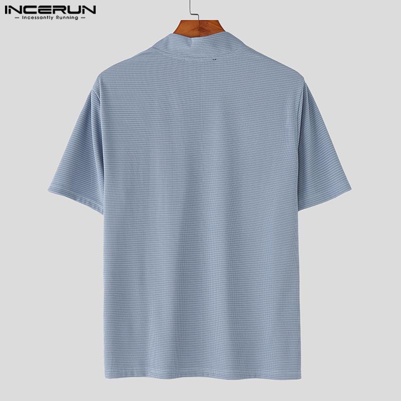 INCERUN Summer Men Short Sleeves Texture Solid Color Tops T-shirts