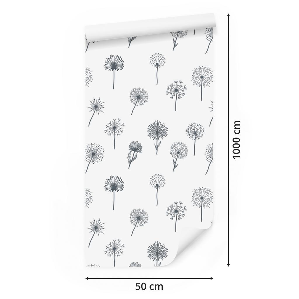 Dandelions wallpaper with meadow flowers for living room and bedroom 50x1000