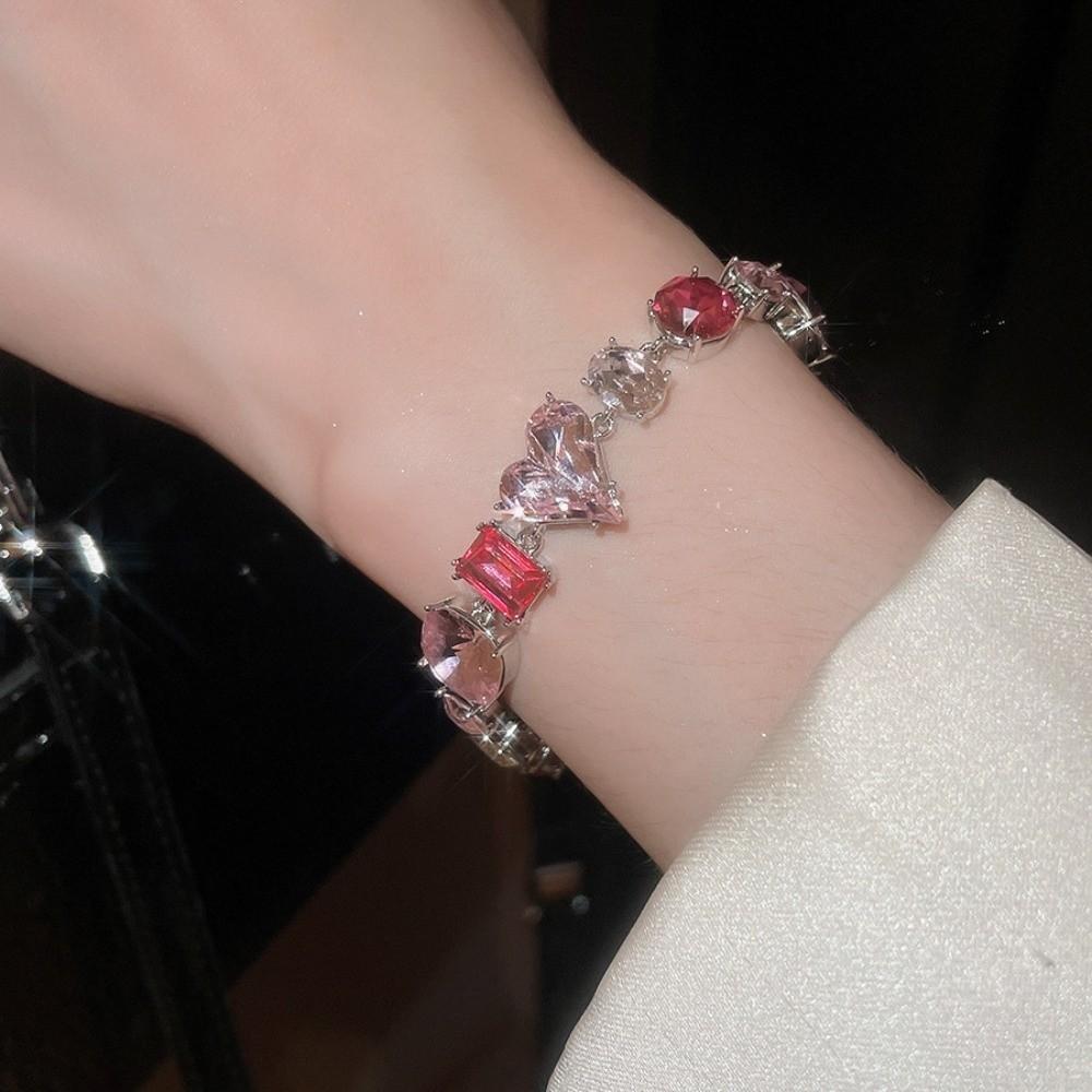 Love Heart Colorful Rhinestone Bangle Square Round Women's Hand Bracelet  Women Girl