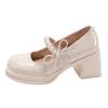 Black French retro rough high heel light mouth single shoes women's 2025 new summer with skirt bow Mary Jane shoes