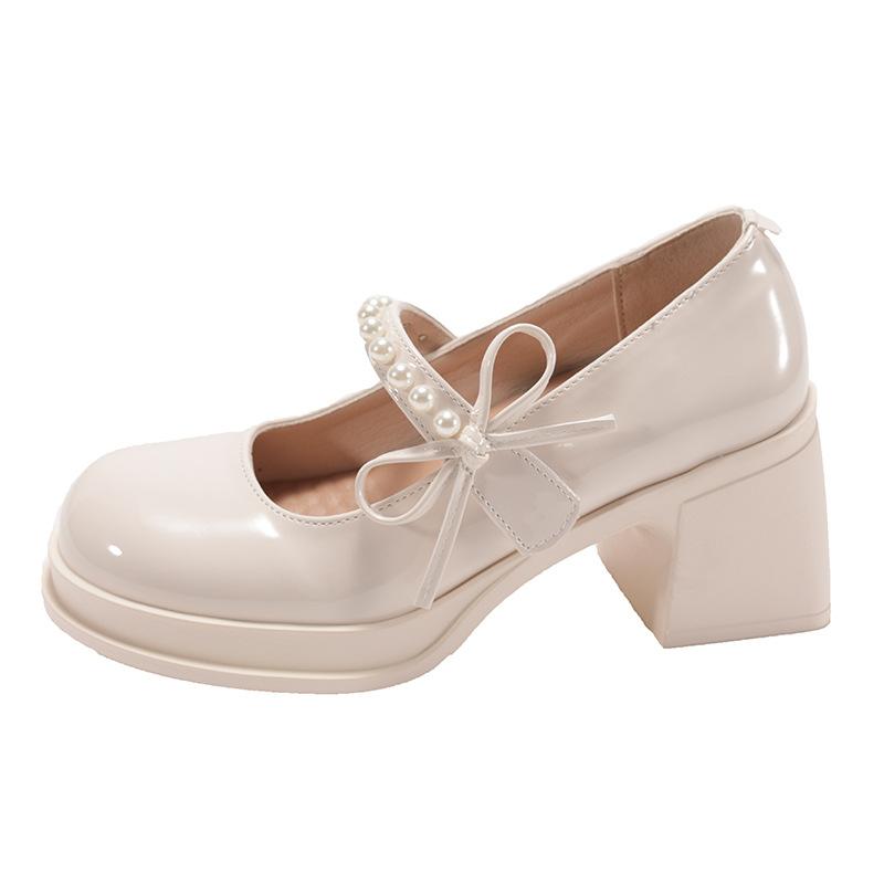 Black French retro rough high heel light mouth single shoes women's 2025 new summer with skirt bow Mary Jane shoes