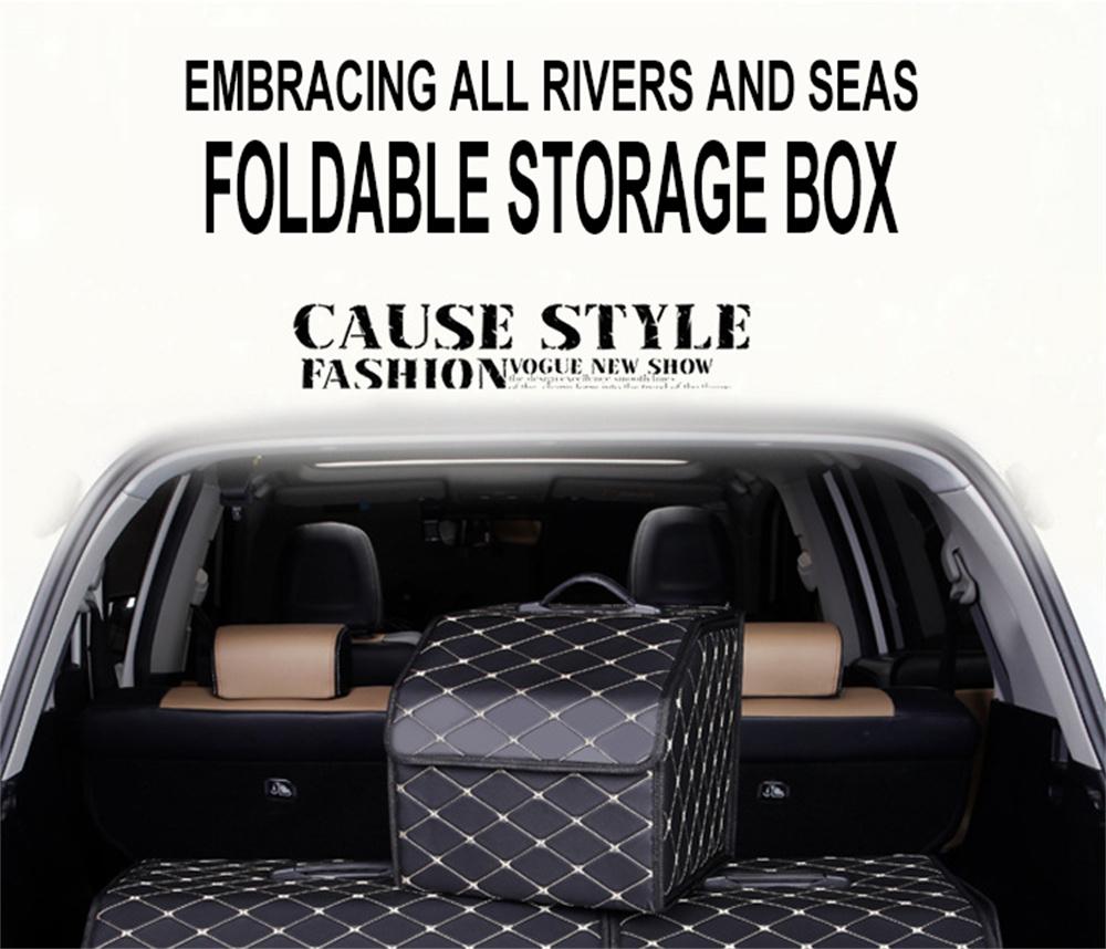 Car Trunk Organizer Box, Large Capacity, Auto Multiuse Tools, Storage Bag, Stowing, Tidying, Leather, Folding for Emergency