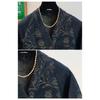 DIMANAF 2026 Herbst Winter Große Größen Damen Jeansjacken Mantel Kurz Lässig Print Floral Locker Knöpfe Blau Vintage Oberbekleidung