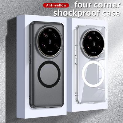 Magnetic Wireless Charging Acrylic Magsafe Case for Xiaomi 14 Ultra Mi 13 Ultra Military Shockproof Back Cover Matte Clear Shell No Yellowlling