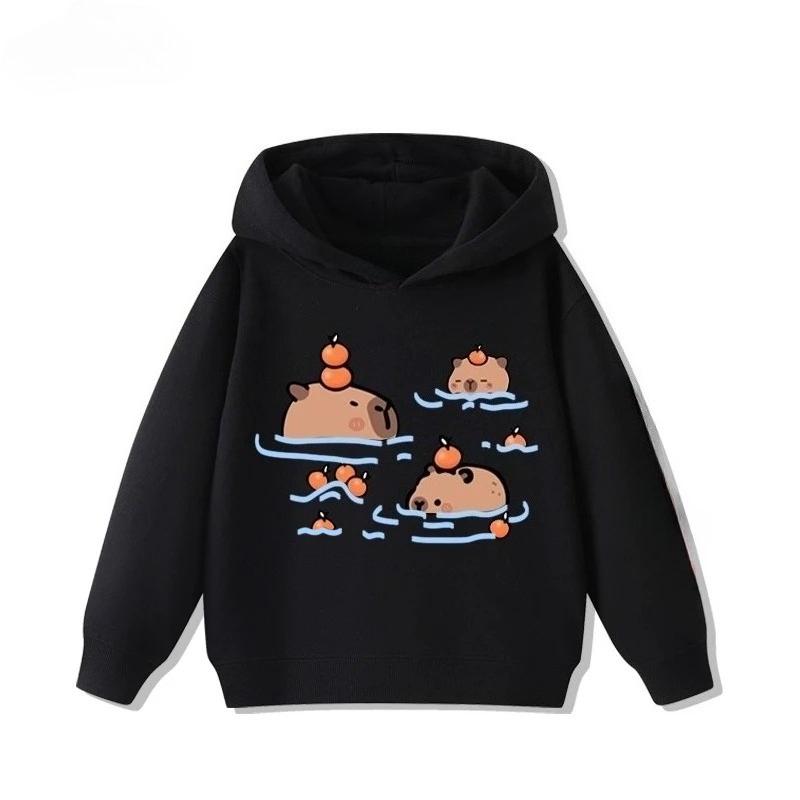 Cartoon Fun Capybara Cute Print  Girls  Hoodie Fall and Winter Outdoor Leisure Sports Children's Hooded Sweatshirt