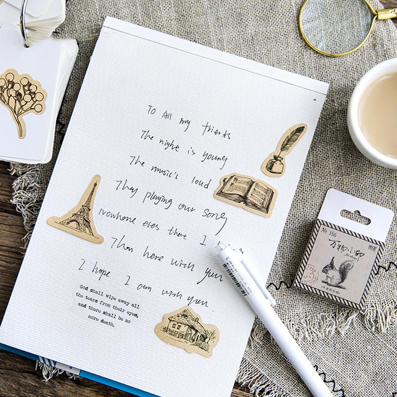 46 Stück Natur Erinnerungen Hinweis Aufkleber Set Mini Vintage Wald Pflanze Tier Aufkleber DIY Klebeposten Dekoration Geschenk Siegel A6430