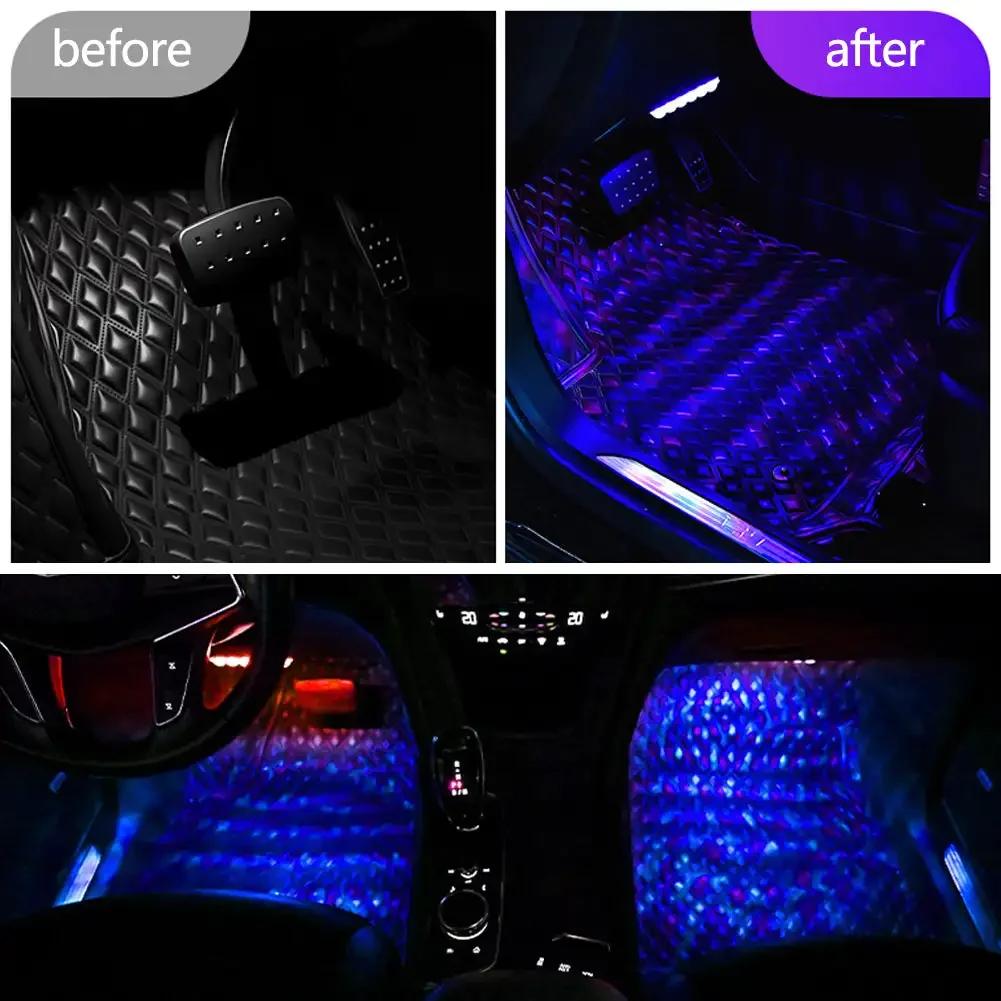 12 LED Car Interior Ambient Foot Light USB / Cigarette lighter LED Atmosphere Decorative Lamp LED Foot Light Kit Car Accessories