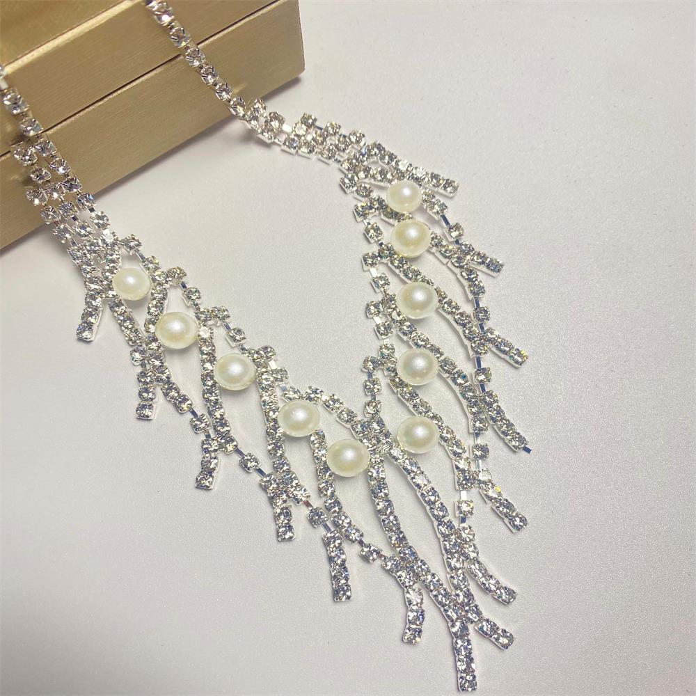 Women's Rhinestone Pearl Jewelry Set - Bridal Necklace & Earrings for Weddings