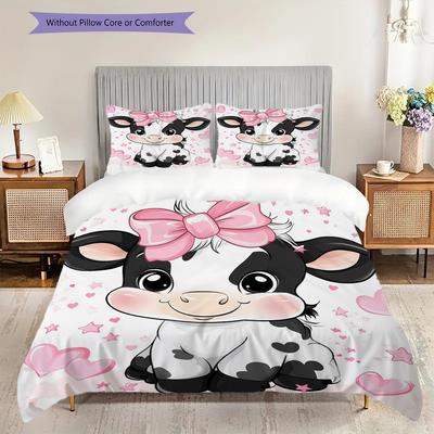 Cow Pattern Bedding Quilt Set Quilt Cover Pillowcase Home Decoration Birthday Gift (1 * Duvet Cover + 2 * Pillowcase, Without Core)