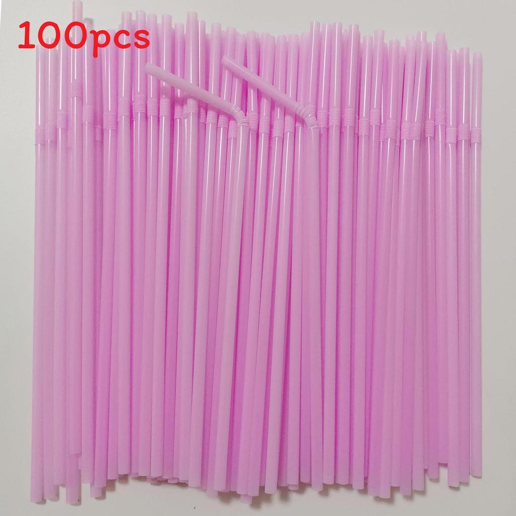 Food Grade Colored Flexible Plastic Drinking Straws For Juice And Milk Tea 100 Pack
