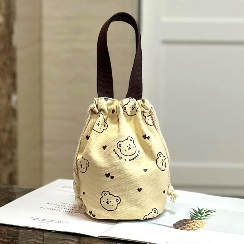 New Canvas Bundle Portable Tote Bag Thermos Cup Braised Cup Protective Bag Thermal Insulation Bucket Bag Handheld Mom Bag