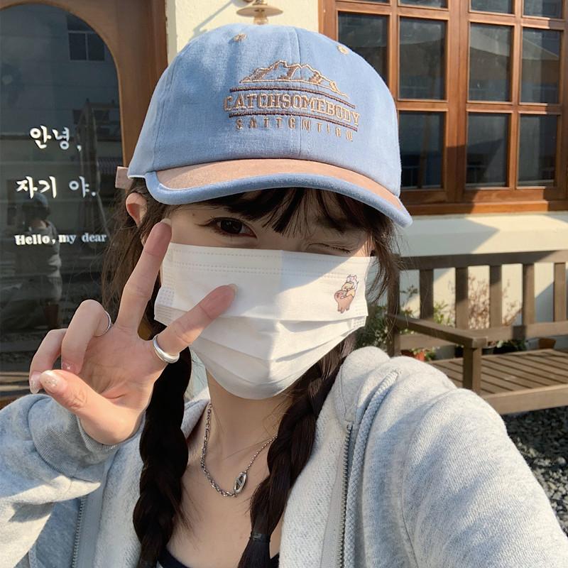 Niche color matching embroidery short brim cap female face small sunshade baseball cap parent-child