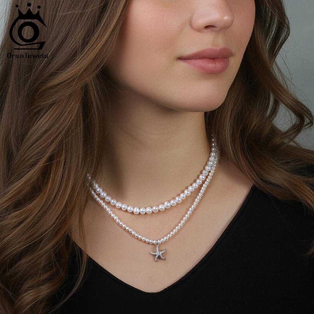 ORSA JEWELS Handpicked 925 Sterling Silver Pearl Choker Necklace Round Freshwater Pearl Necklace Party Jewelry for Women GPN95