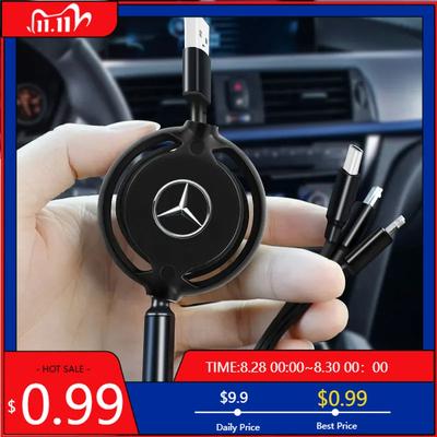 GLC GLB Car 3 In 1 USB Cable Type C Micro USB Fast Charging Cable For Mercedes Benz AMG W204 W205 W203 W211 W212 W213 W201 W210