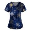 Ladies' Fashionable V-neck Pocket Short Sleeved Christmas Tree Printed Caregiver Shirt