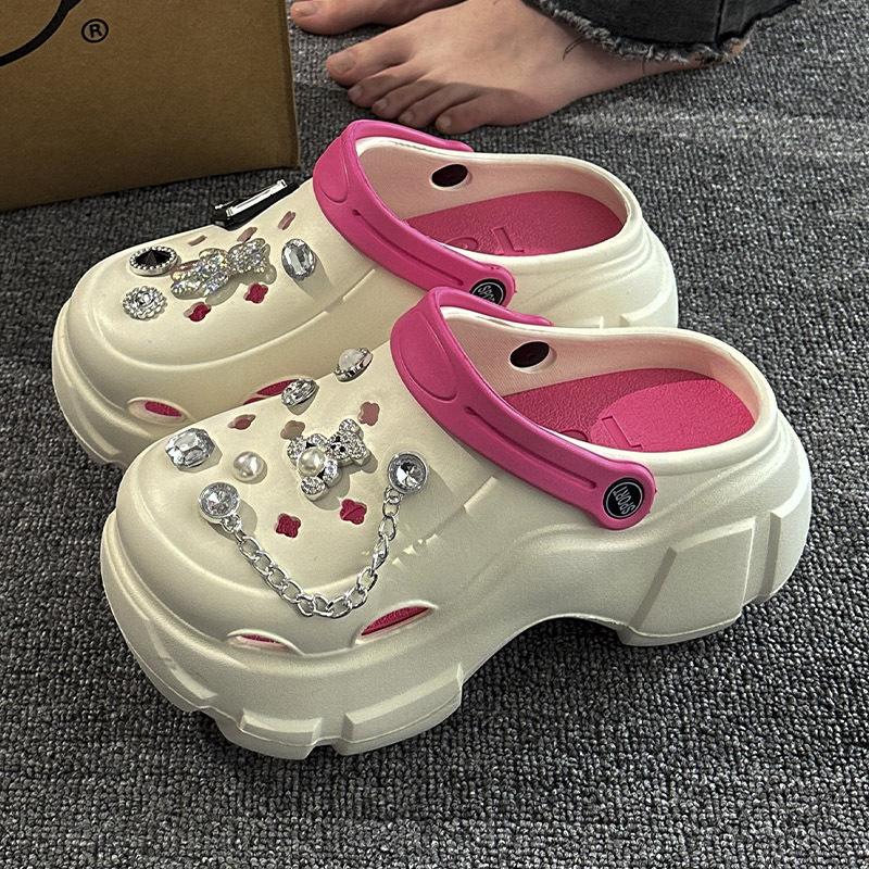 Rutschfeste Lochschuhe, Schuhe mit Absatz, Damenoberbekleidung, Sommer-DIY-Accessoires, dicksohliger Scheiße-treten-Taschenkopf, coole Strandschlappen