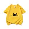 Kids Cotton T Shirt Peeking Black Cat Graphic Print Crew Neck Short Sleeve Tee Casual Breathable Boys Girls Summer Tops
