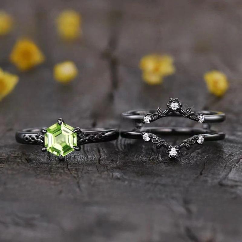 Jianjie 2 Bucăți/set Inele pentru Femei Hexagonale Culoare Verde Zirconiu Încrustat Stil Retro Gotic Cadouri de Petrecere Bijuterii Delicate Tendință