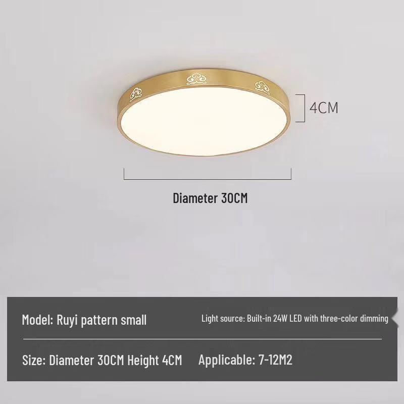 All-Copper Modern LED Ceiling Light: Ultra-Thin Round Fixture for Bedroom, Balcony, and Hallway