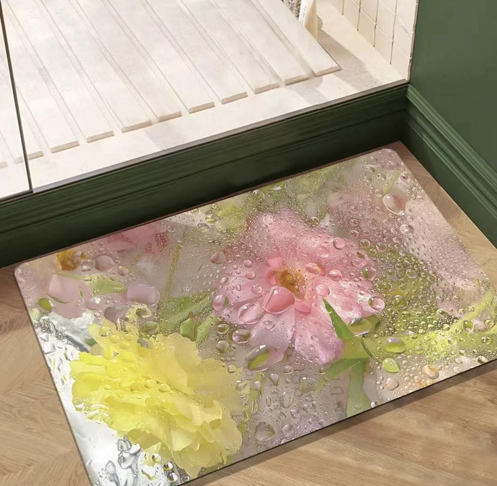 Beautiful Tulip Peony Flower Pattern Entrance Door Mat Anti-slip Carpet Hallway Bedroom Living Room Door Mat Bathroom Area Rugs