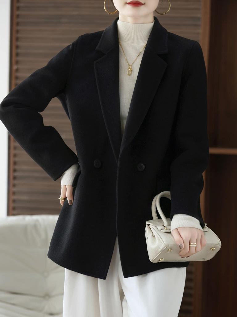 2025 Autumn/Winter Women's Double-Faced Wool Coat - Short, Loose, Petite Slimming Suit