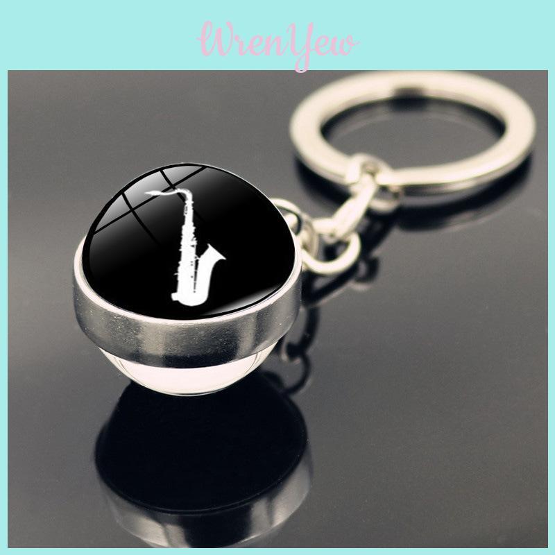 Modern Simple Design Drum Pattern Keychain Double-sided Glass Pendant For Music Lovers