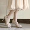Golden rhinestone wedding shoes autumn new pointed stiletto sequins bow high heels women