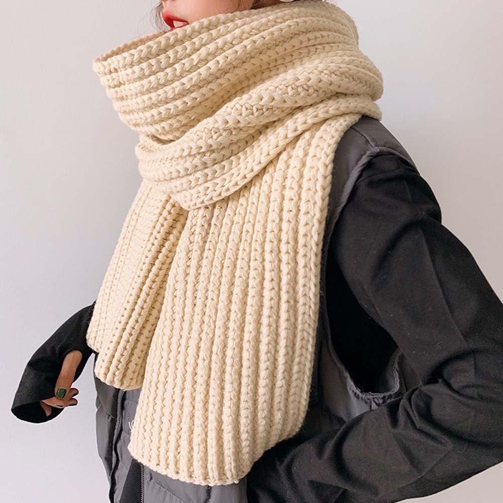 Spandex Long Thickened Neckscarf Polyester Winter Warmer Scarf Soft Knitting Wool Scarf  Winter