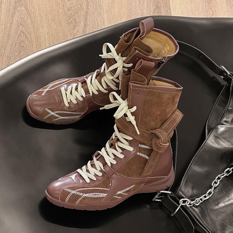 Boxing shoes new leather inner height increase western cowboy boots thin retro short boots children