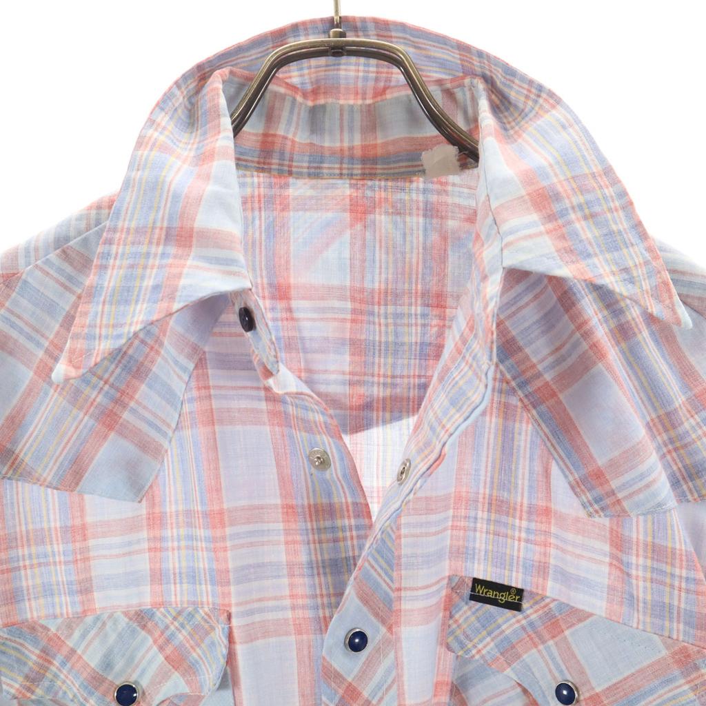 Wrangler 70s Vintage Check Pattern Long Sleeve Western Shirt Light Blue Men's Used