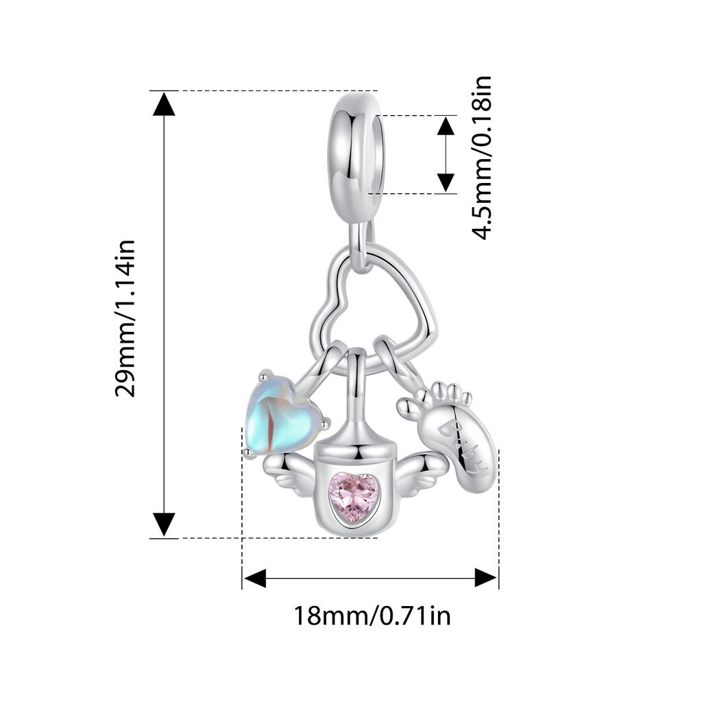 WOSTU 925 Sterling Silver Bear Charms Baby Bottle Set Pendant Fit Original Bracelet for Graduation DIY Jewelry Wishes Gifts