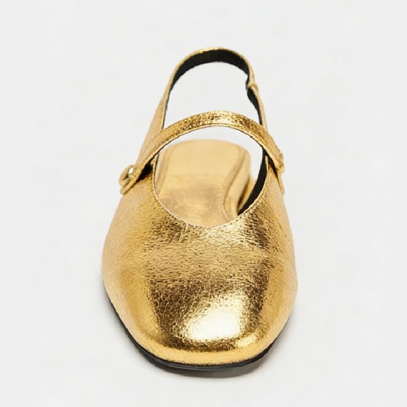Sexy Gold Metallic Muster Slingback Ballerinas Damen Mode Runde Zehenpartie Schnalle Mary Jane Schuhe Luxus Flache Sandalen