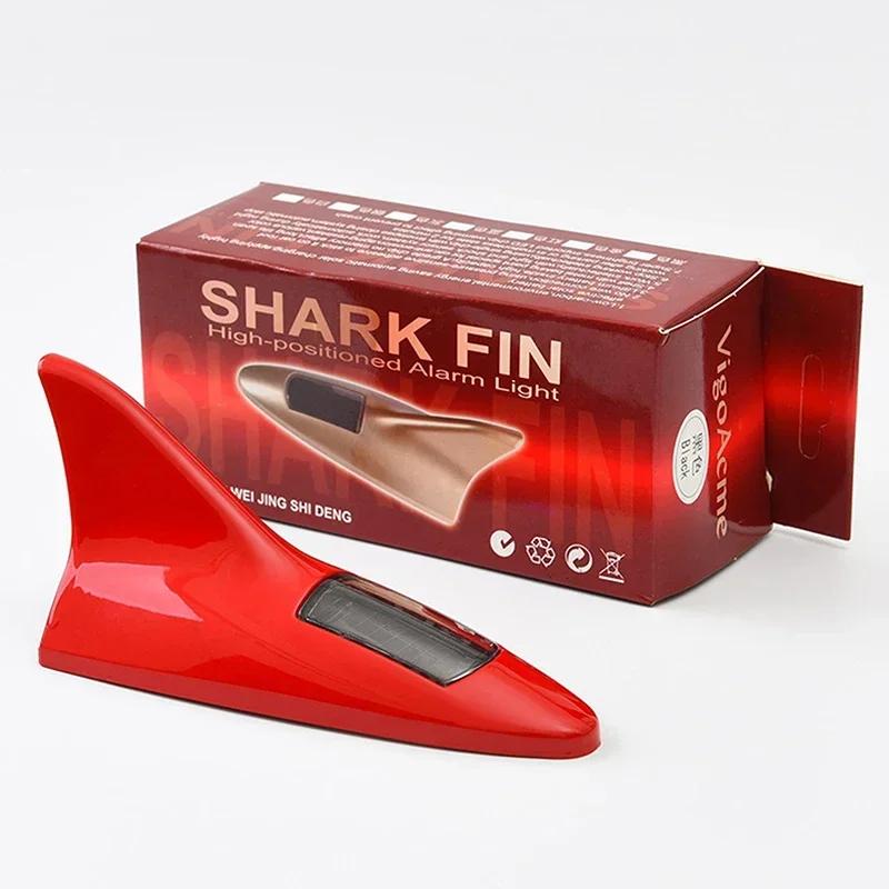 Universal Solar LED Light Car Shark Fin Antenna Roof Tail Modified Light Belt Antenna Driving Safety Warning Light Car Supplies High Quality